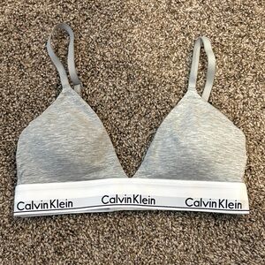 Calvin Klein Light Gray Triangle Bralette with Logo Band